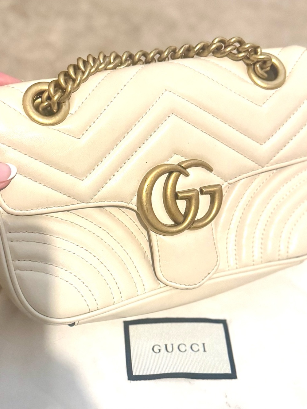 Gucci Cream Matelassé GG Marmont Shoulder Bag with Gold Hardware